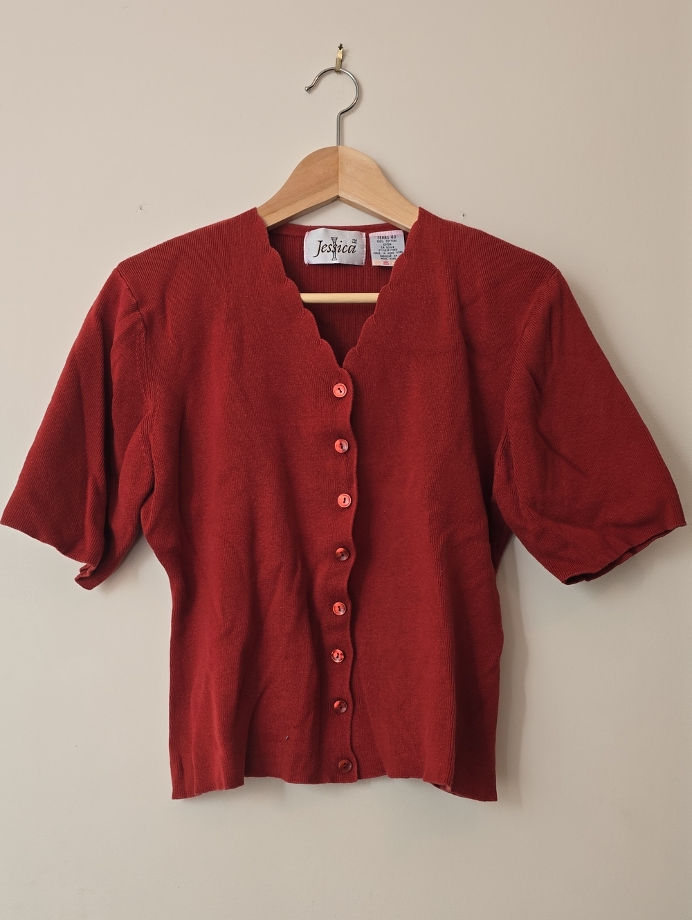 Jessica Scalloped V-Neck Button Front Top